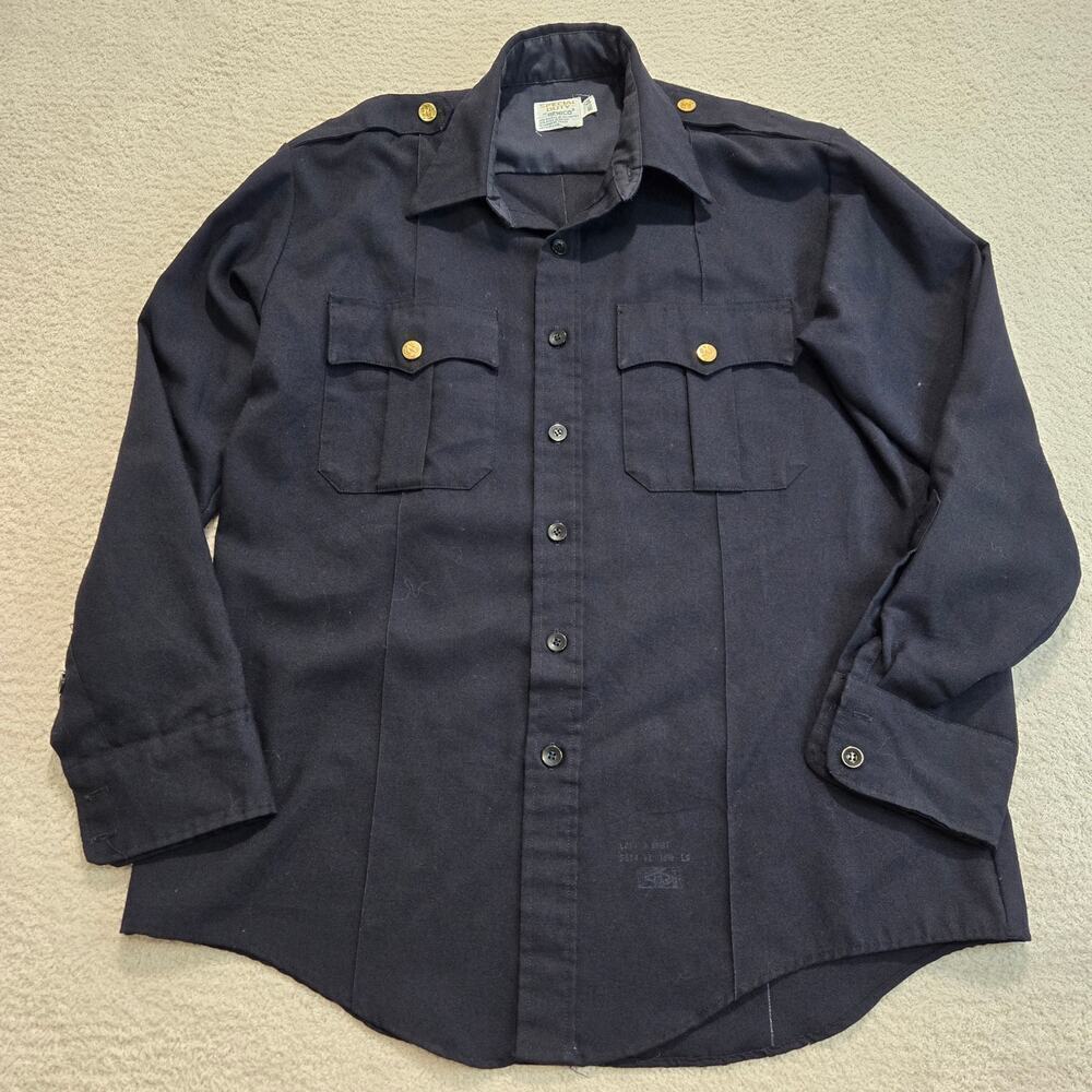 Vtg 60s-70s Men's Navy Blue New Jersey Law Enforcement Uniform Shirt Sz 16 1/2